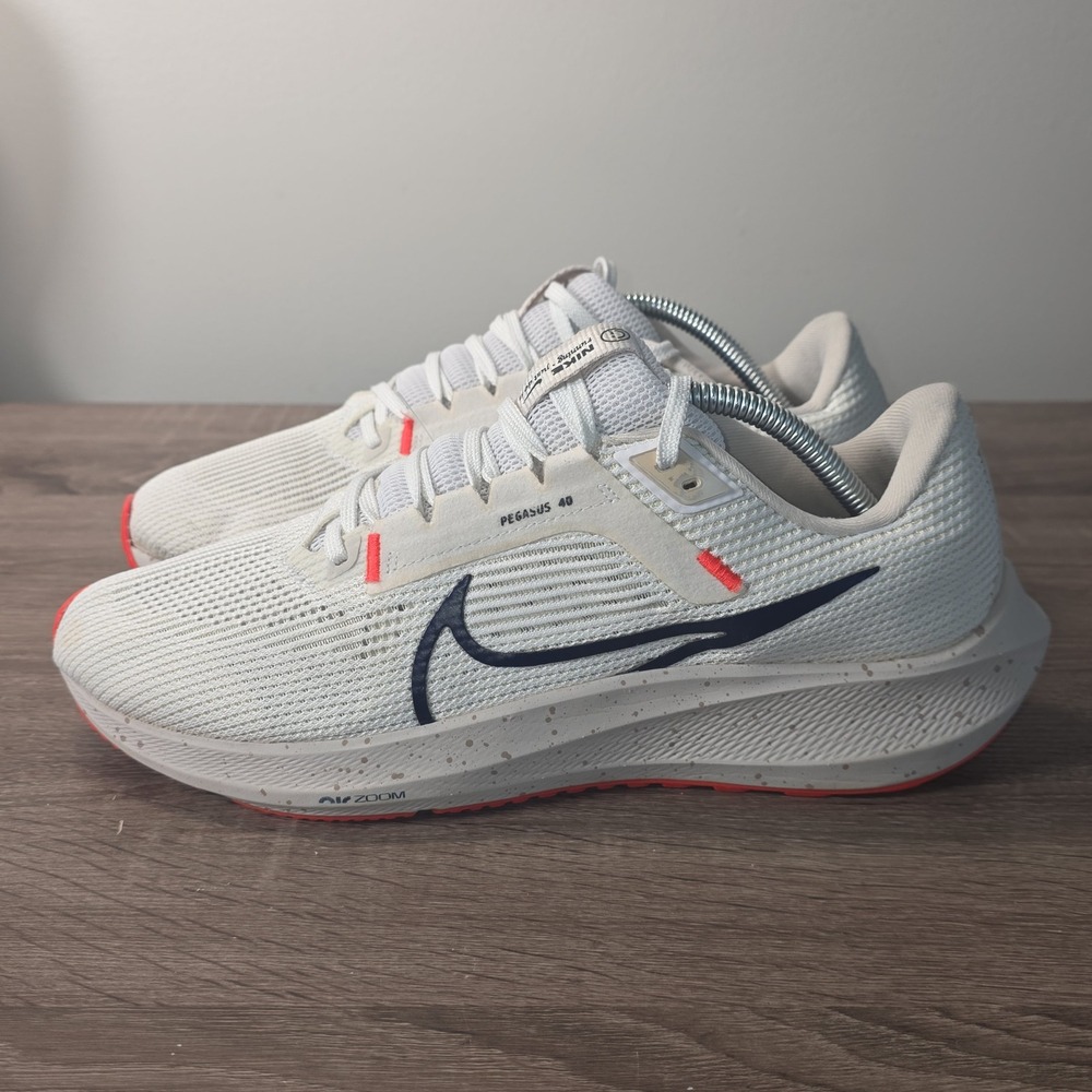 Nike Air Zoom Pegasus 40 Mens White Navy Orange Running Shoes DV3853-100 Size 10